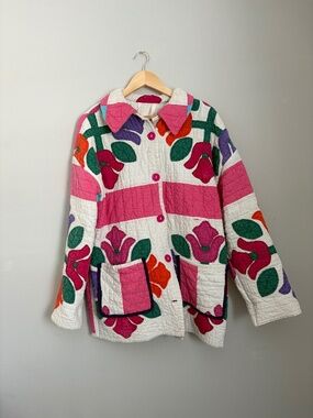 Handade Upcycled Floral Quilt Chore Coat